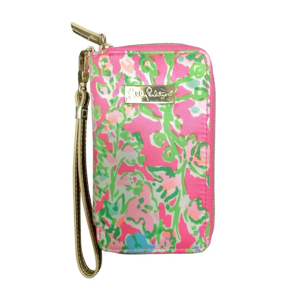 Lilly Pulitzer Wristlet/Wallet Women’s 1Size Gold Zipper Closure Fabric Flowers